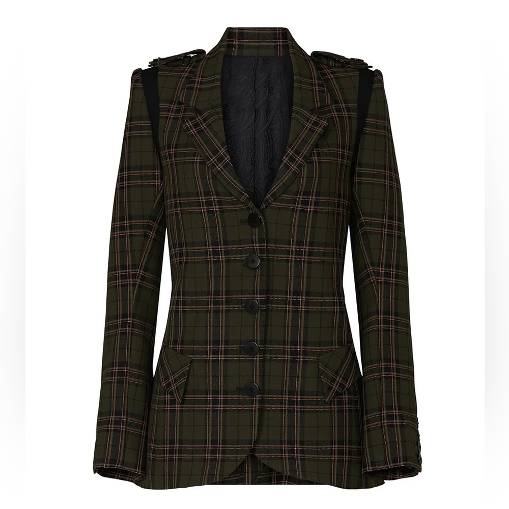 Rent the Runway Nicole Miller Plaid Military Blazer - Green and Black Medium